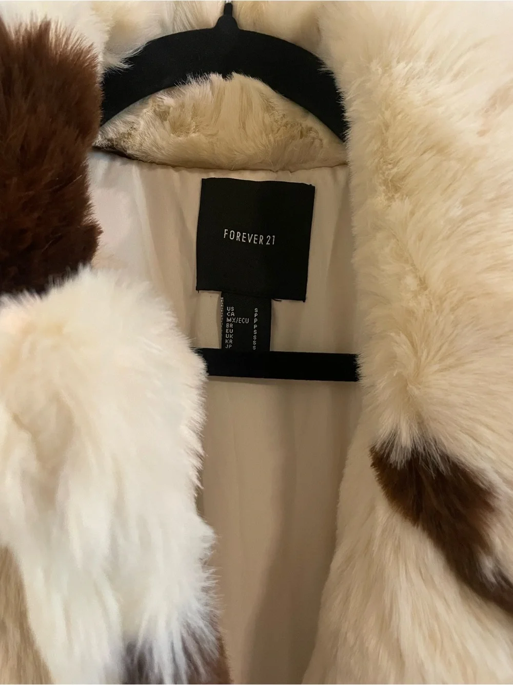 Forever 21 Cream & Brown Faux Fur Cow-Print Jacket